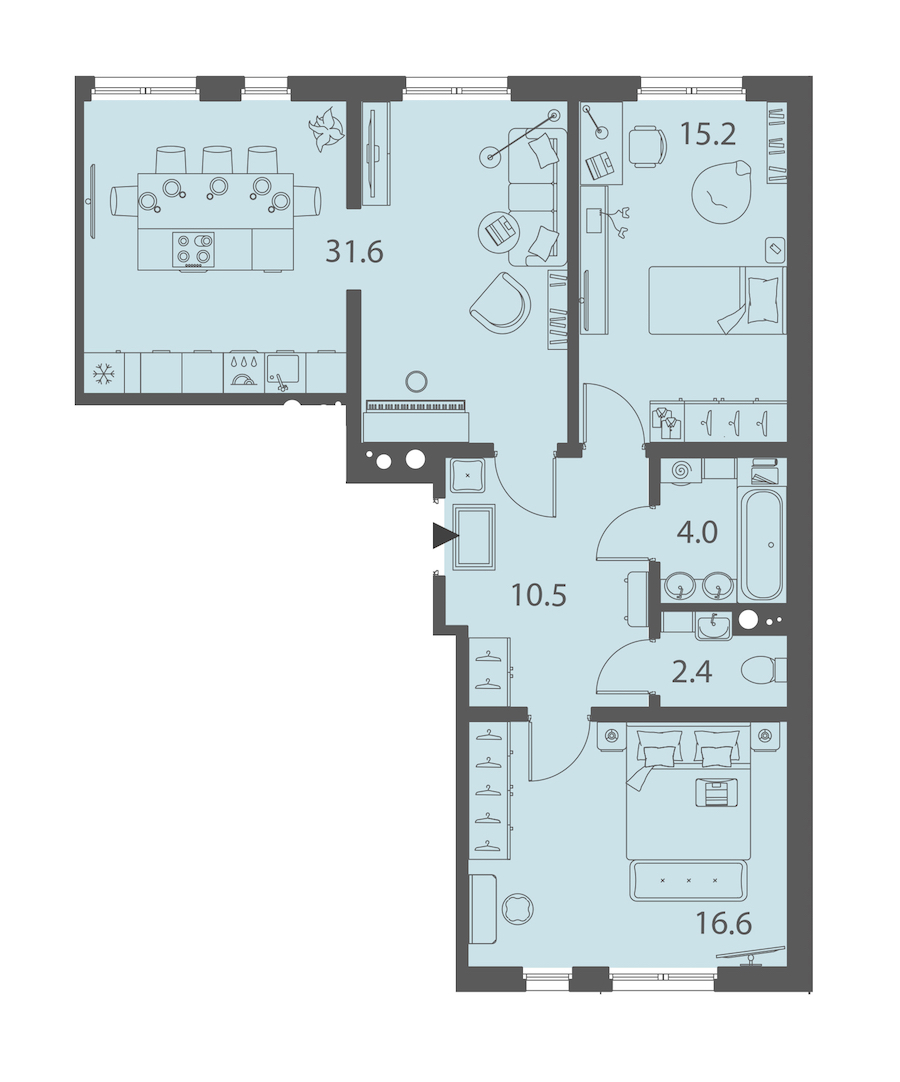 2-комнатная квартира 80.3 м², 1/10 эт., ЖК «DOMINO Premium»